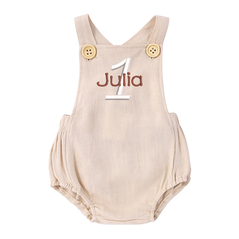 Nome ricamato 1° compleanno pa - Baby Summer Linen Sleeveless Jumpsuit recensione e prezzo